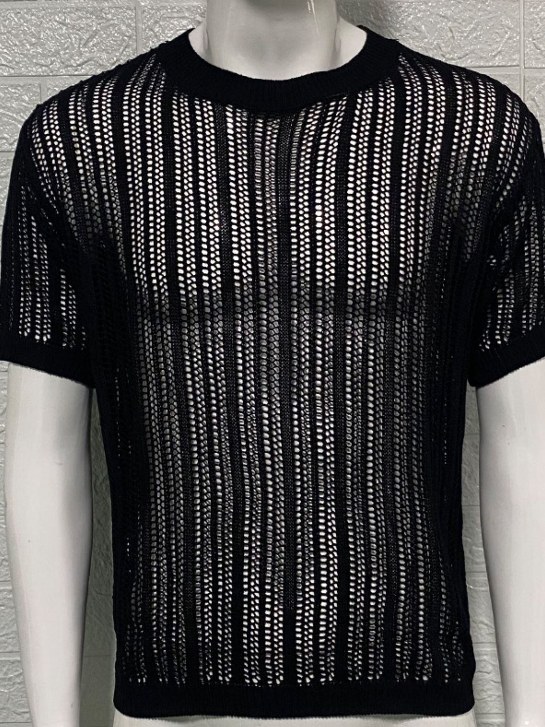 Men's Openwork Round Neck Knit T-Shirt - Smart Shopper