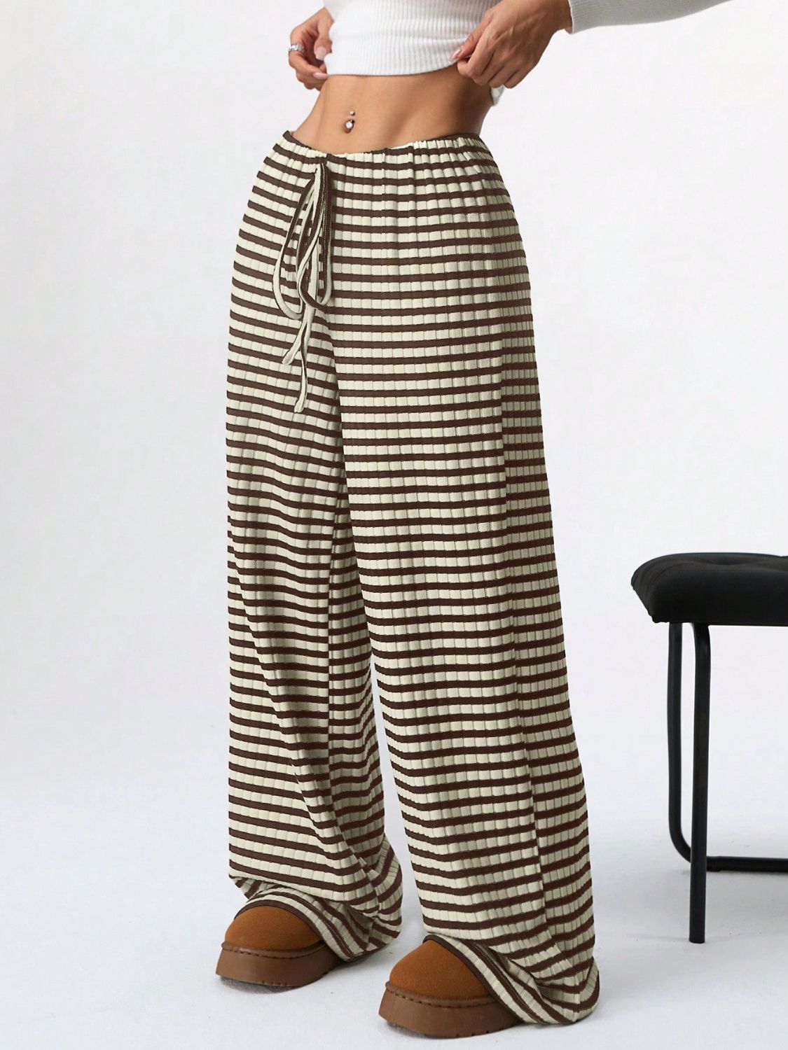 Tied Striped Wide Leg Pants - Smart Shopper