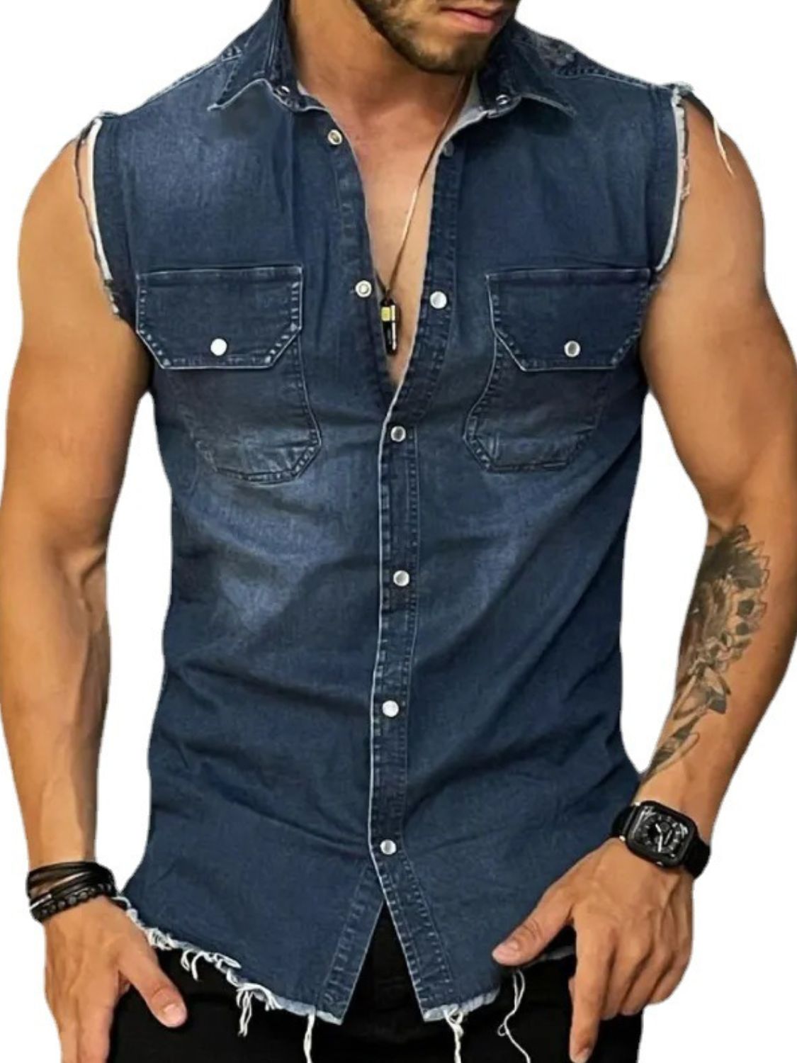 Men's Snap Down Sleeveless Denim Shirt - Smart Shopper