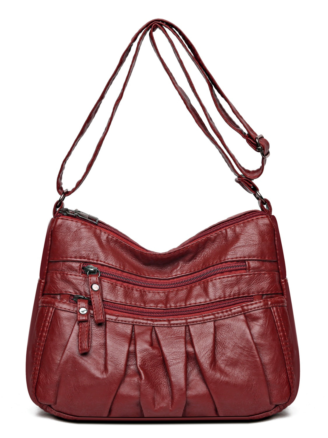 PU Leather Ruched Adjustable Strap Shoulder Bag - Smart Shopper