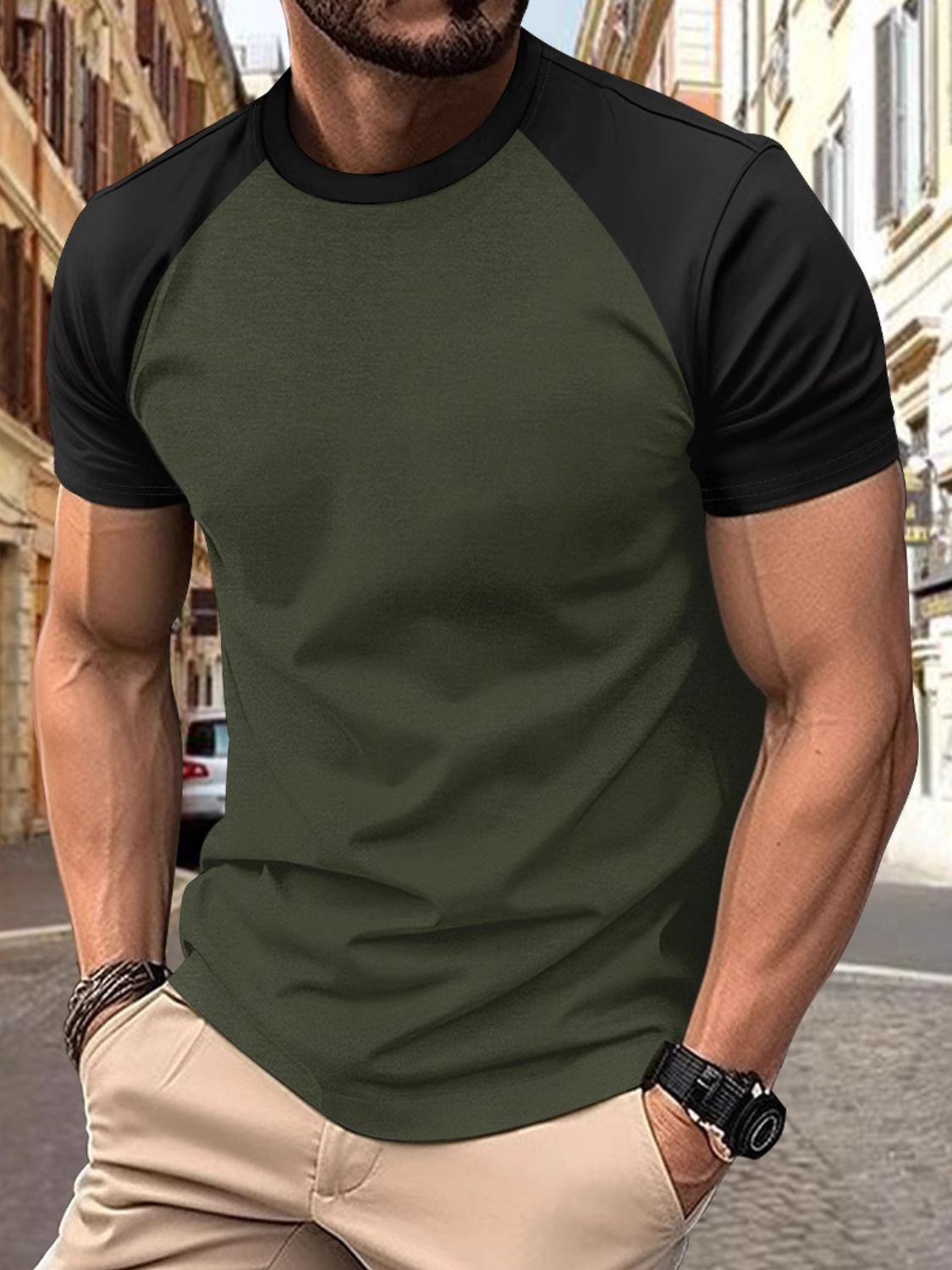 Men's Full Size Round Neck Contrast T-Shirt Plus Size - Smart Shopper