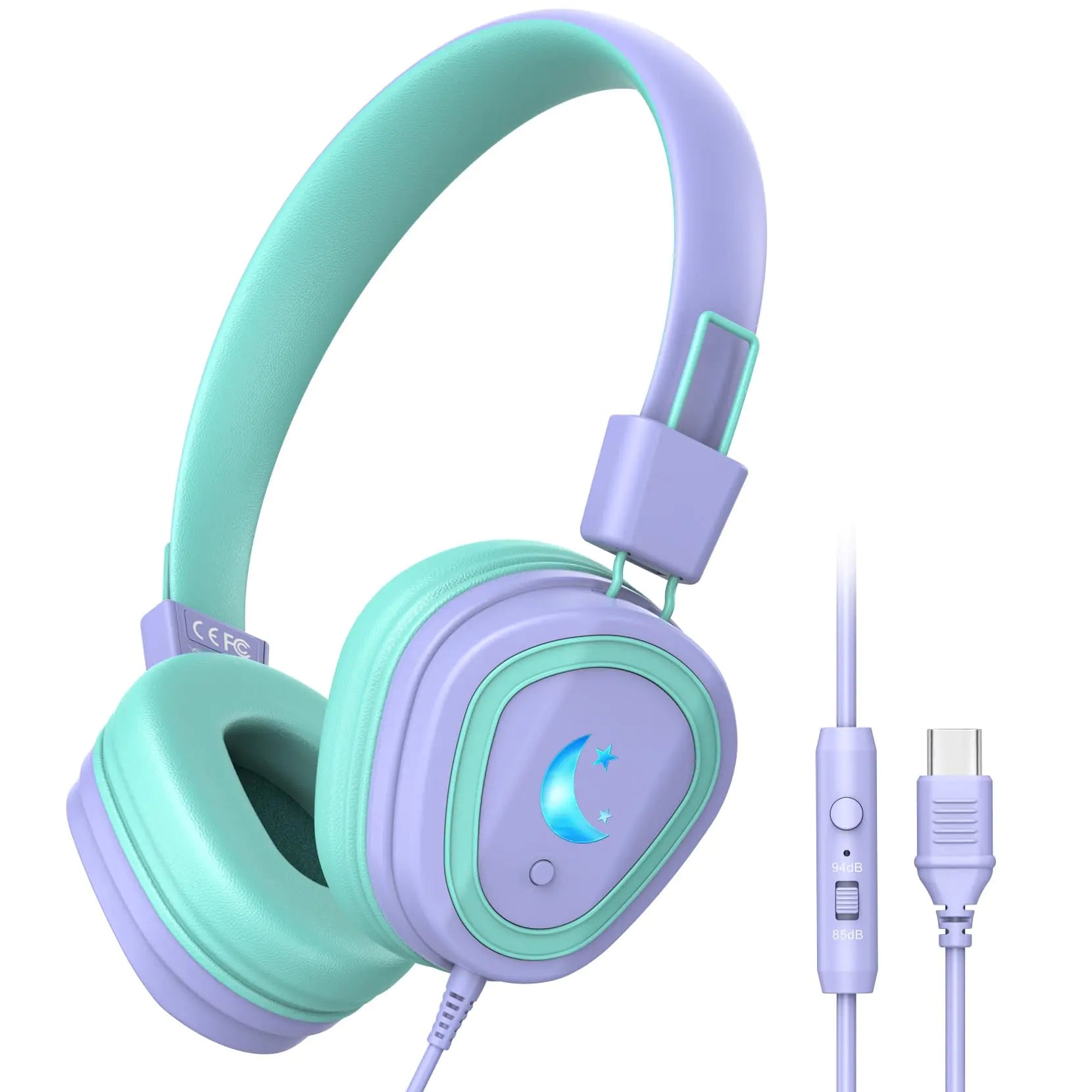 Kids Headphones for School Upgrade USB Type C Kids Headphone with Microphone Wired Boys Girls Headphones with Safe Limiter 85dB/95dB Foldable On Ear Headphones for School/iPad/Tablets/Travel - Smart Shopper