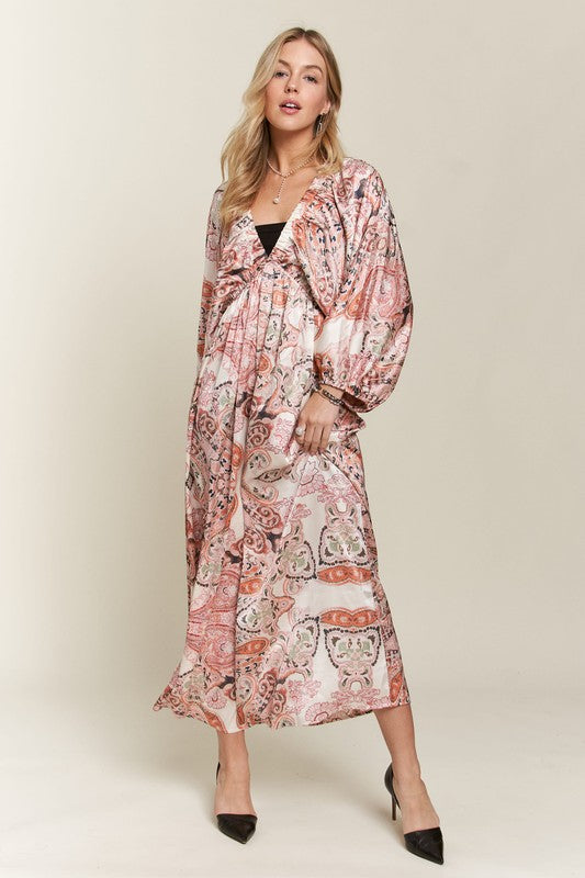 ADORA Printed V-Neck Batwing Sleeve Dress - Smart Shopper