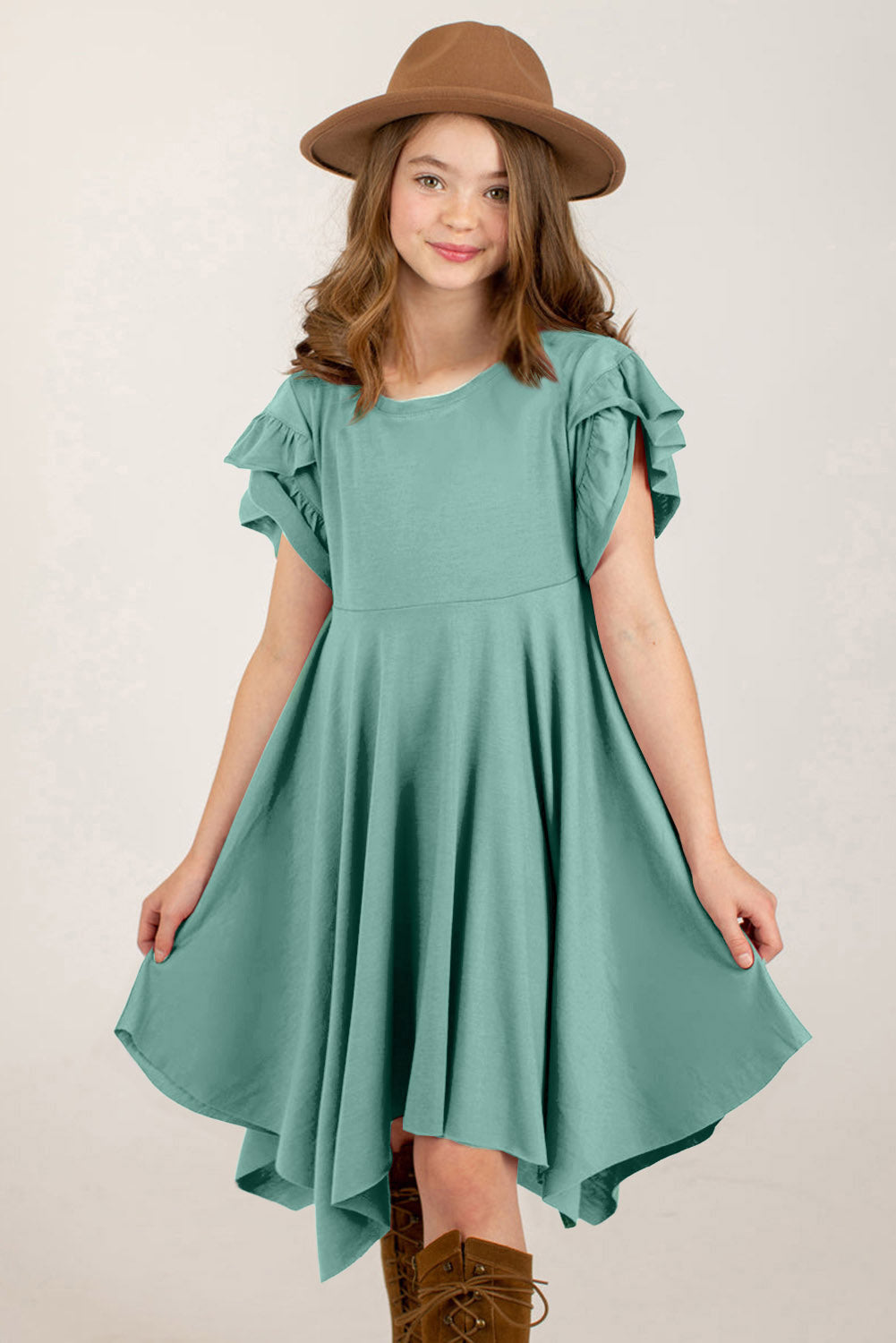 Round Neck Petal Sleeve Dress - Smart Shopper