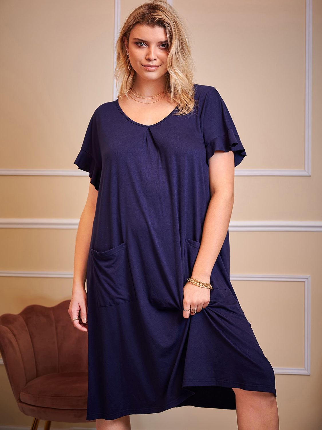 Plus Size Round Neck Short Sleeve Lounge Dress - Smart Shopper