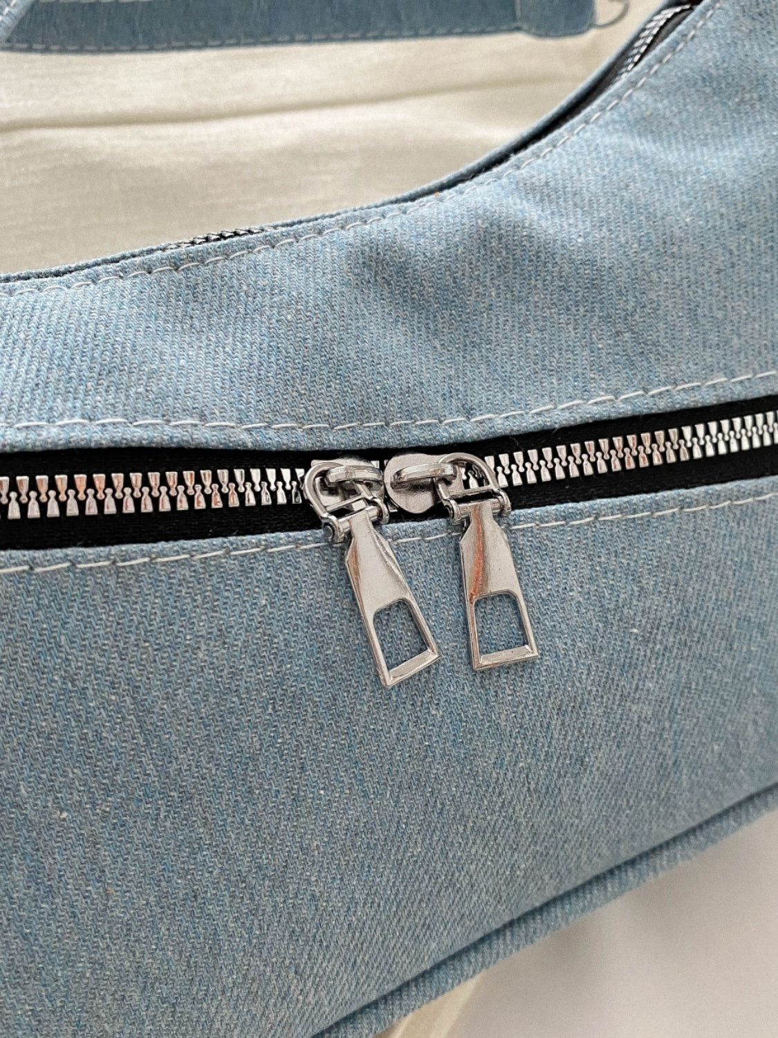 Denim Shoulder Bag with Zip - Smart Shopper