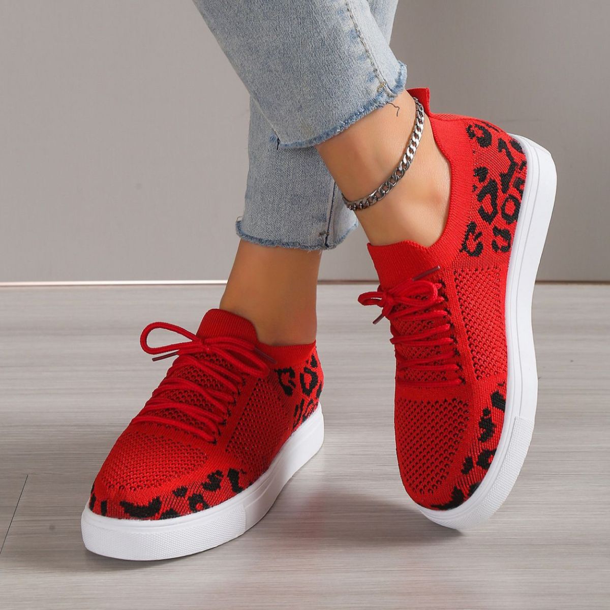 Lace-Up Leopard Flat Sneakers - Smart Shopper