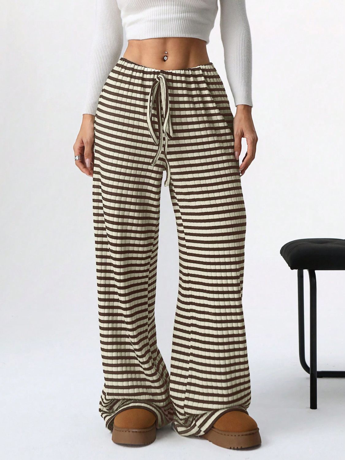 Tied Striped Wide Leg Pants - Smart Shopper