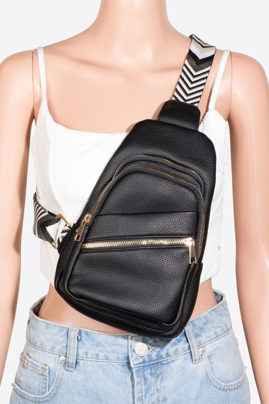 Fame PU Leather Chevron Strap Crossbody Bag - Smart Shopper