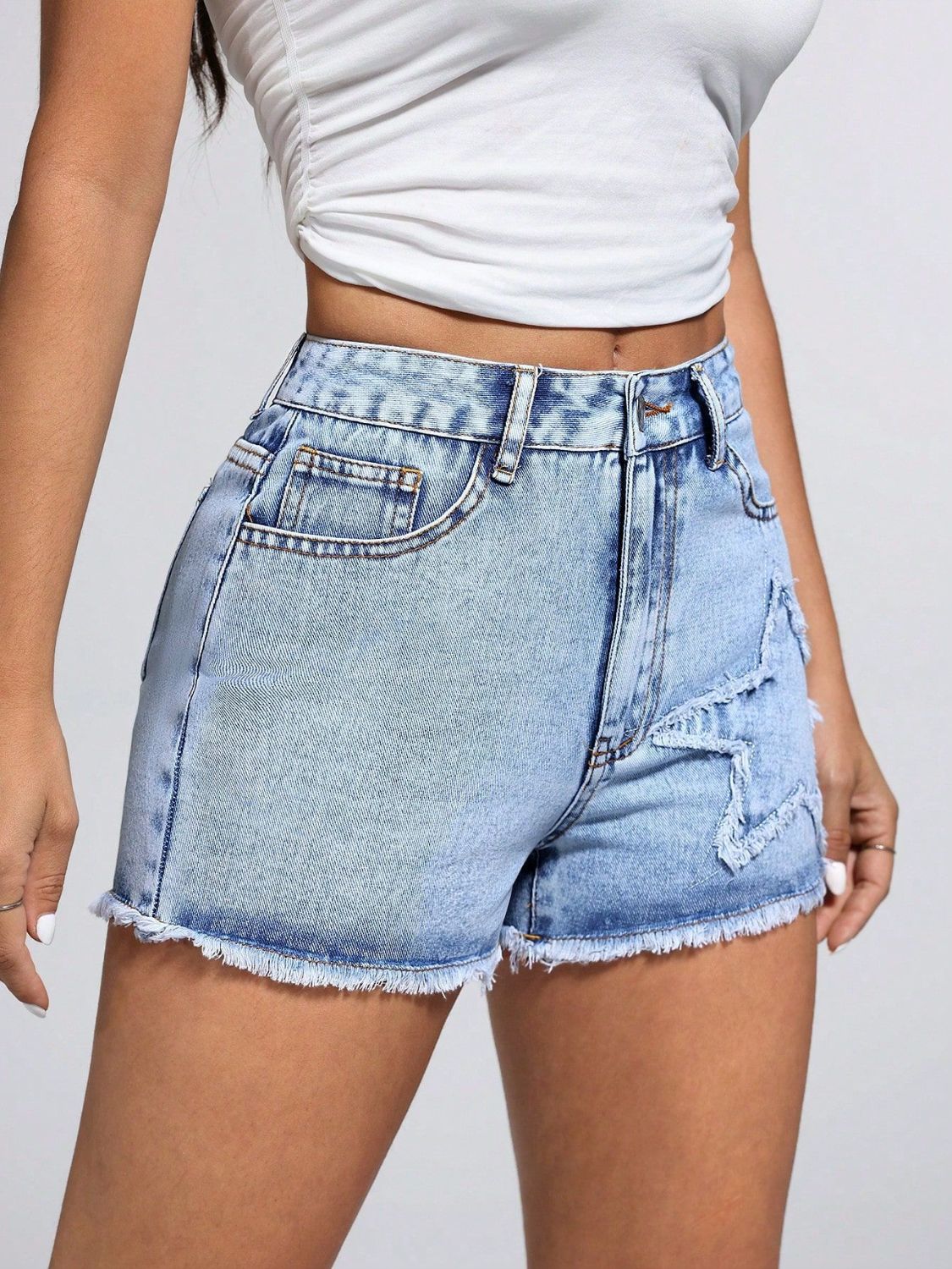 Star Raw Hem Denim Shorts - Smart Shopper