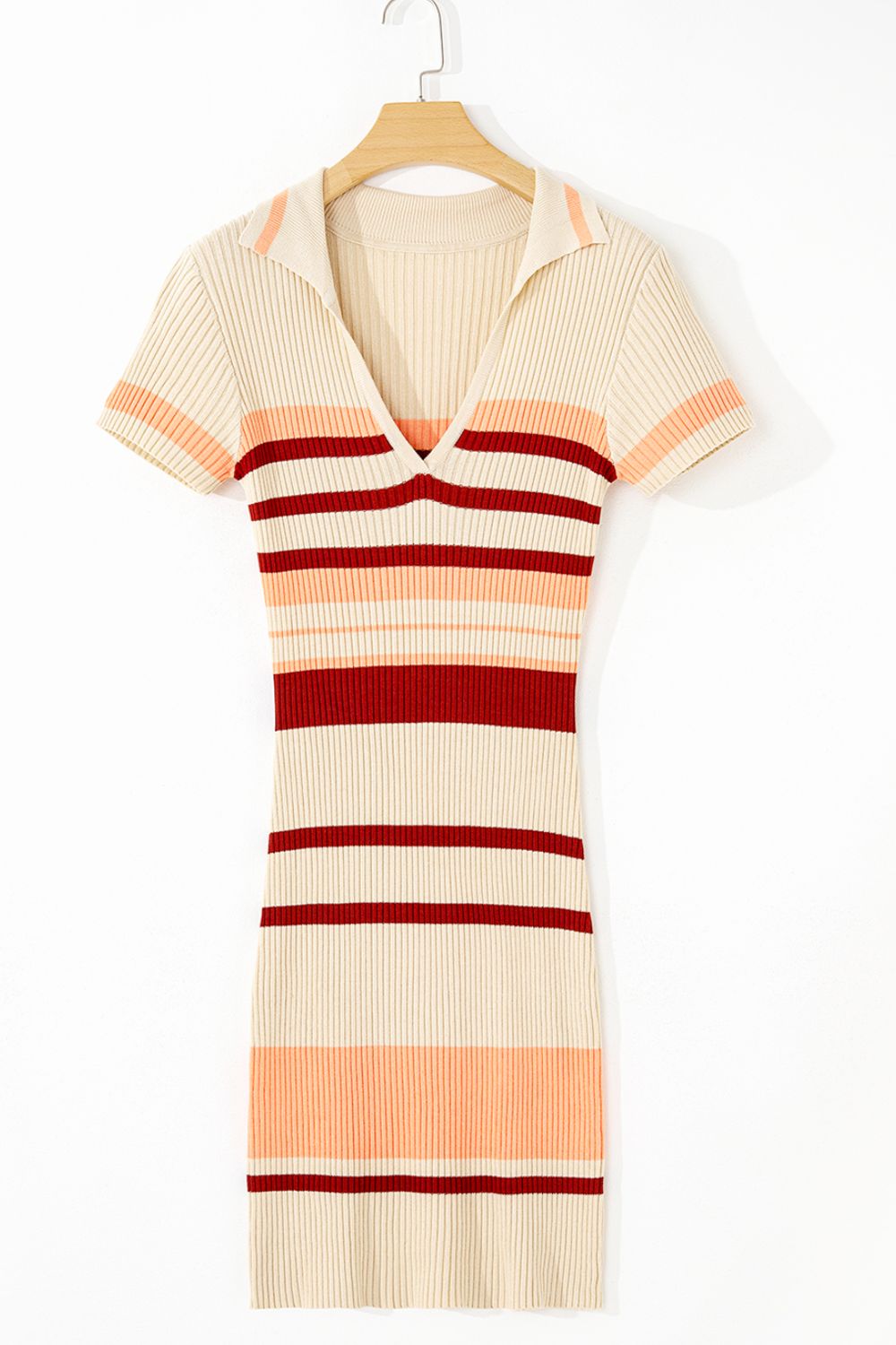 Contrast Striped Johnny Collar Short Sleeve Mini Dress - Smart Shopper