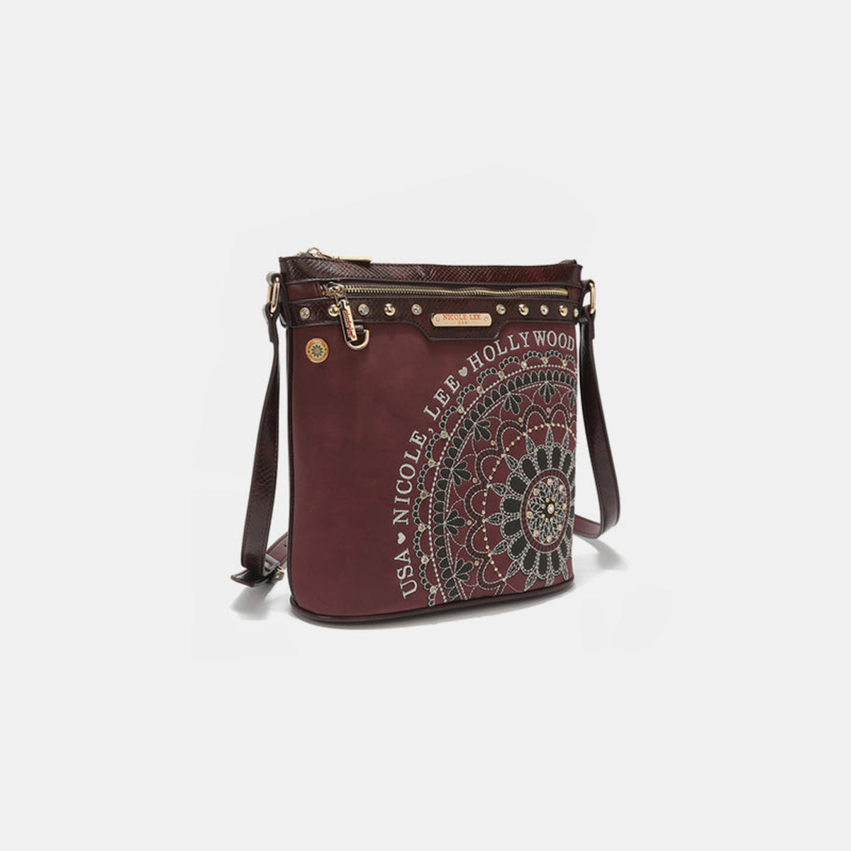 Nicole Lee USA Metallic Stitching Embroidery Inlaid Rhinestone Crossbody Bag - Smart Shopper