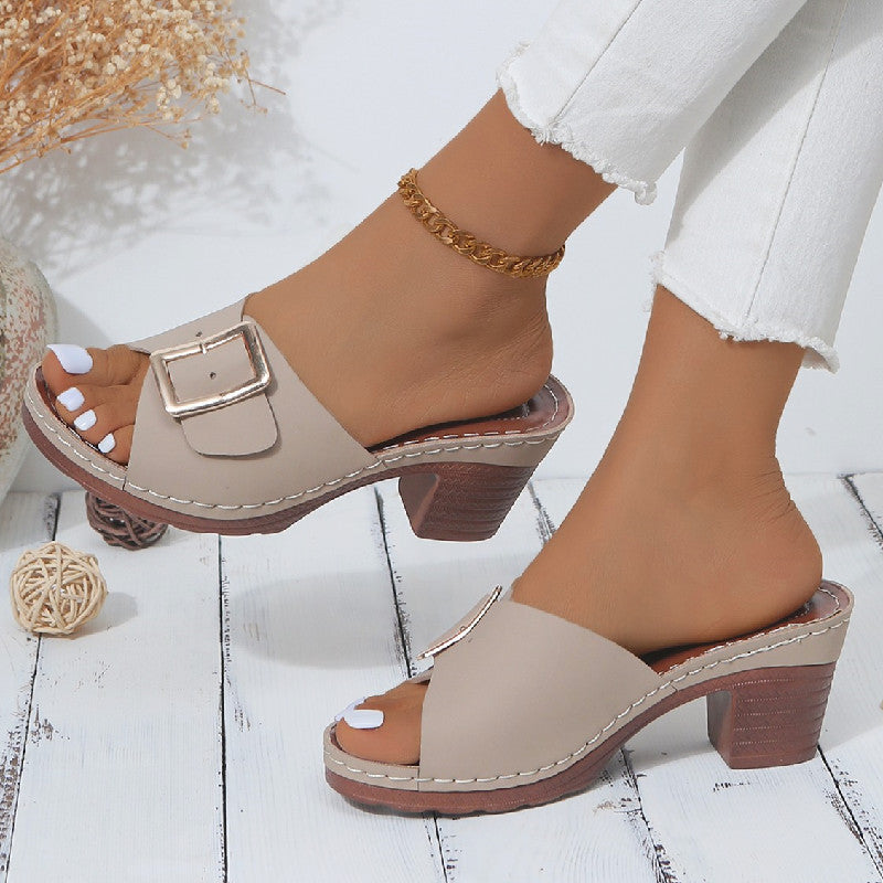 Open Toe Block Heel Buckle Sandals - Smart Shopper