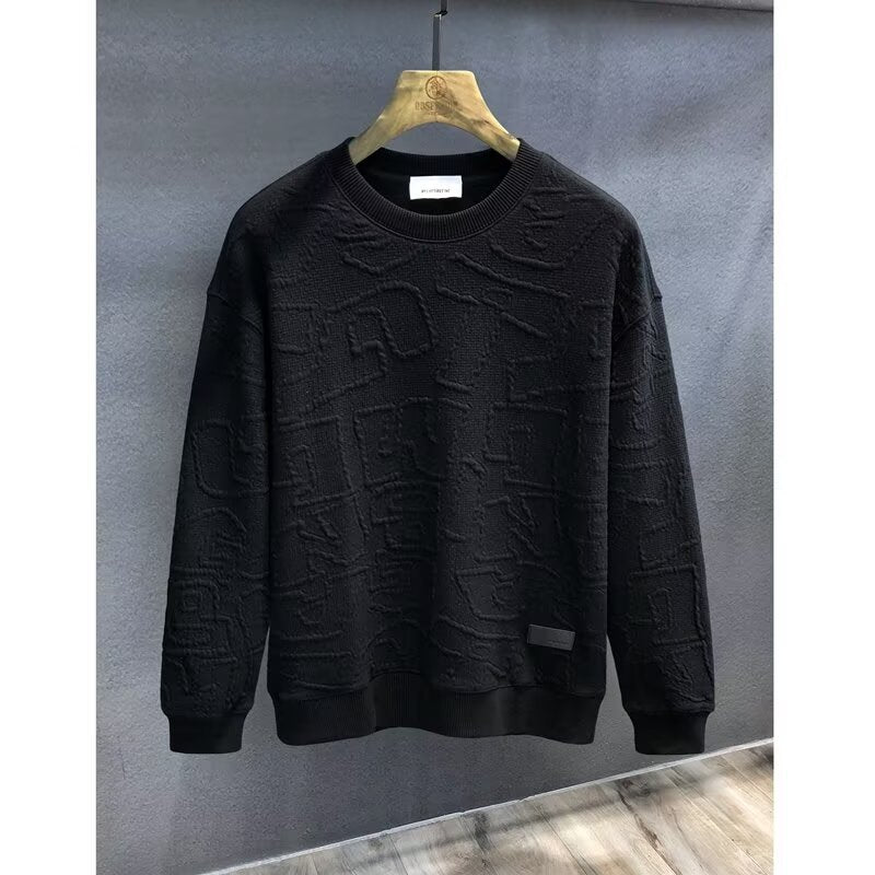 Men's Plus Size Textured Round Neck Long Sleeve Sweatshirt - Smart Shopper