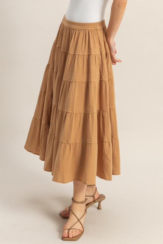 HYFVE Double Gauze Tiered Midi Skirt with Pockets - Smart Shopper