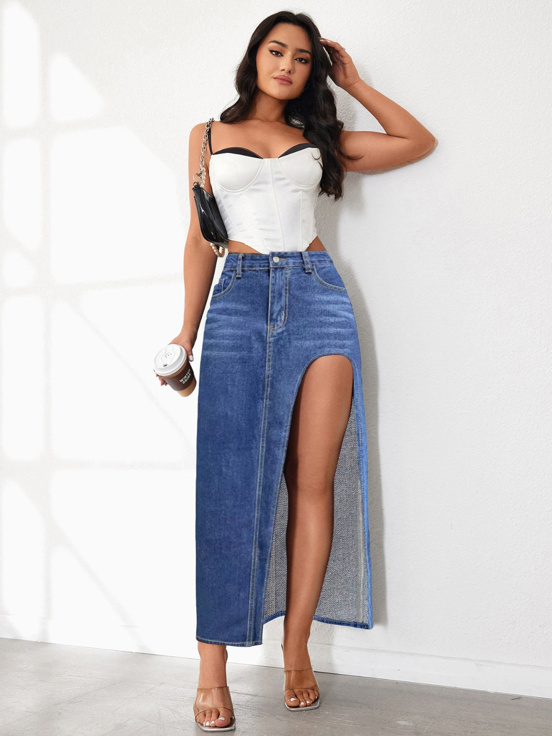 High Rise Slit Denim Skirt - Smart Shopper