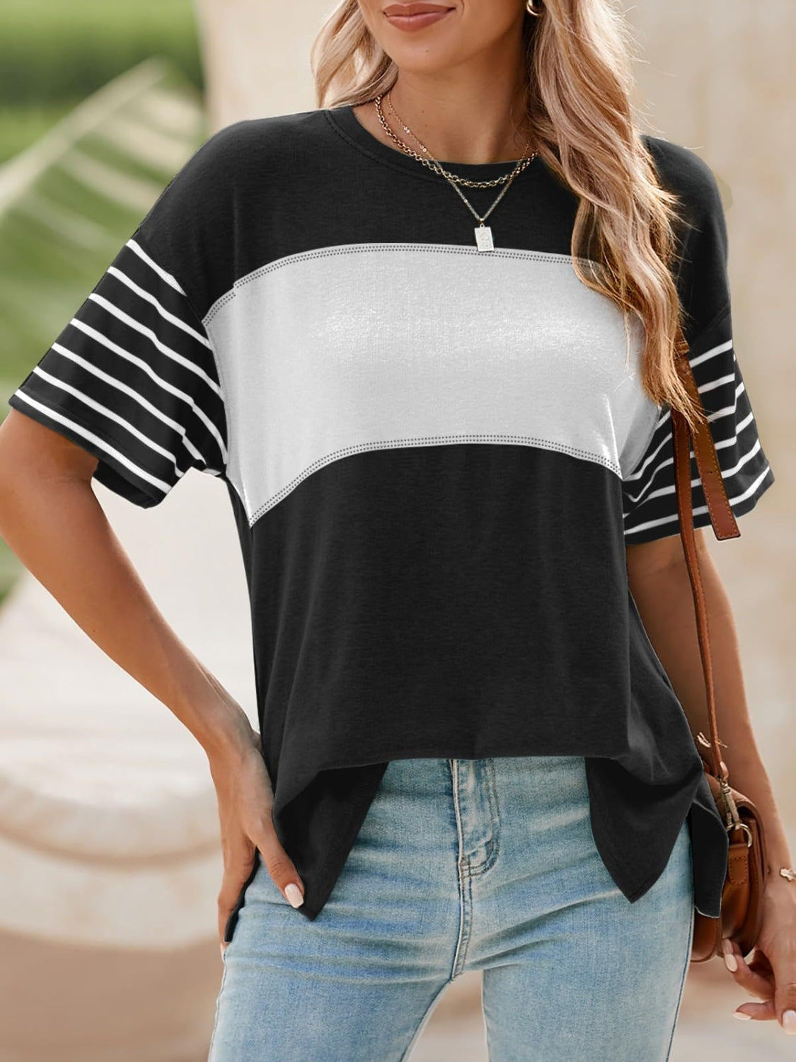 Contrast Striped Short Sleeve T-Shirt - Smart Shopper