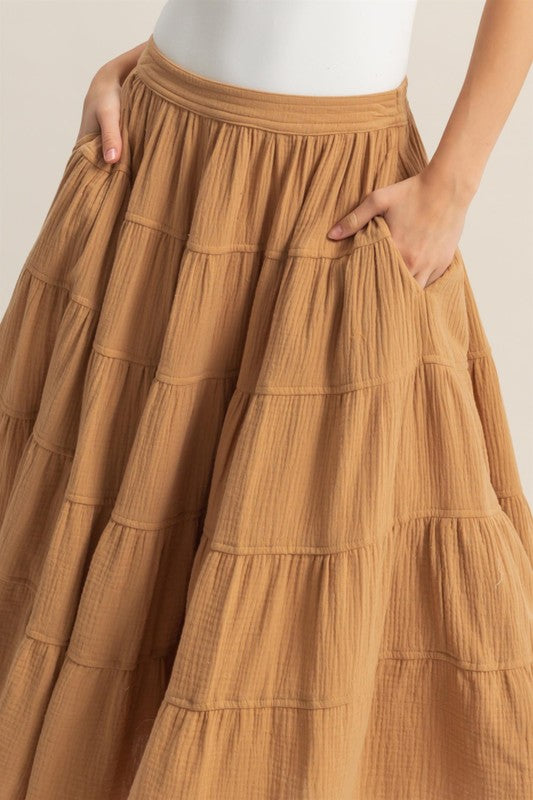 HYFVE Double Gauze Tiered Midi Skirt with Pockets - Smart Shopper