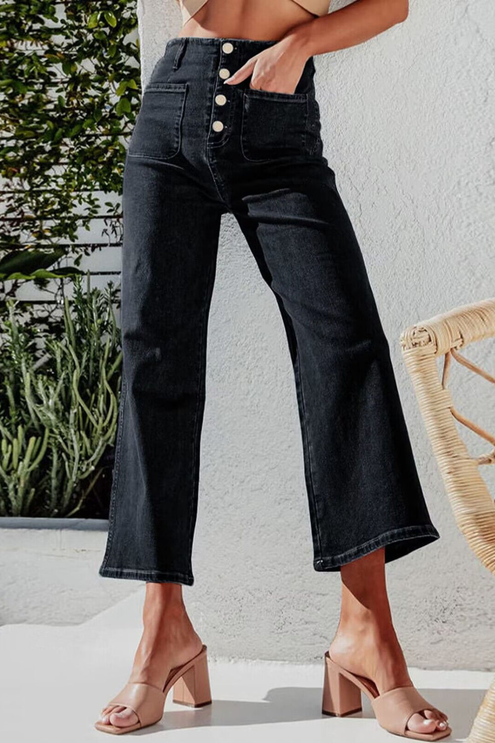 Button Fly Cropped Wide Leg Jeans - Smart Shopper