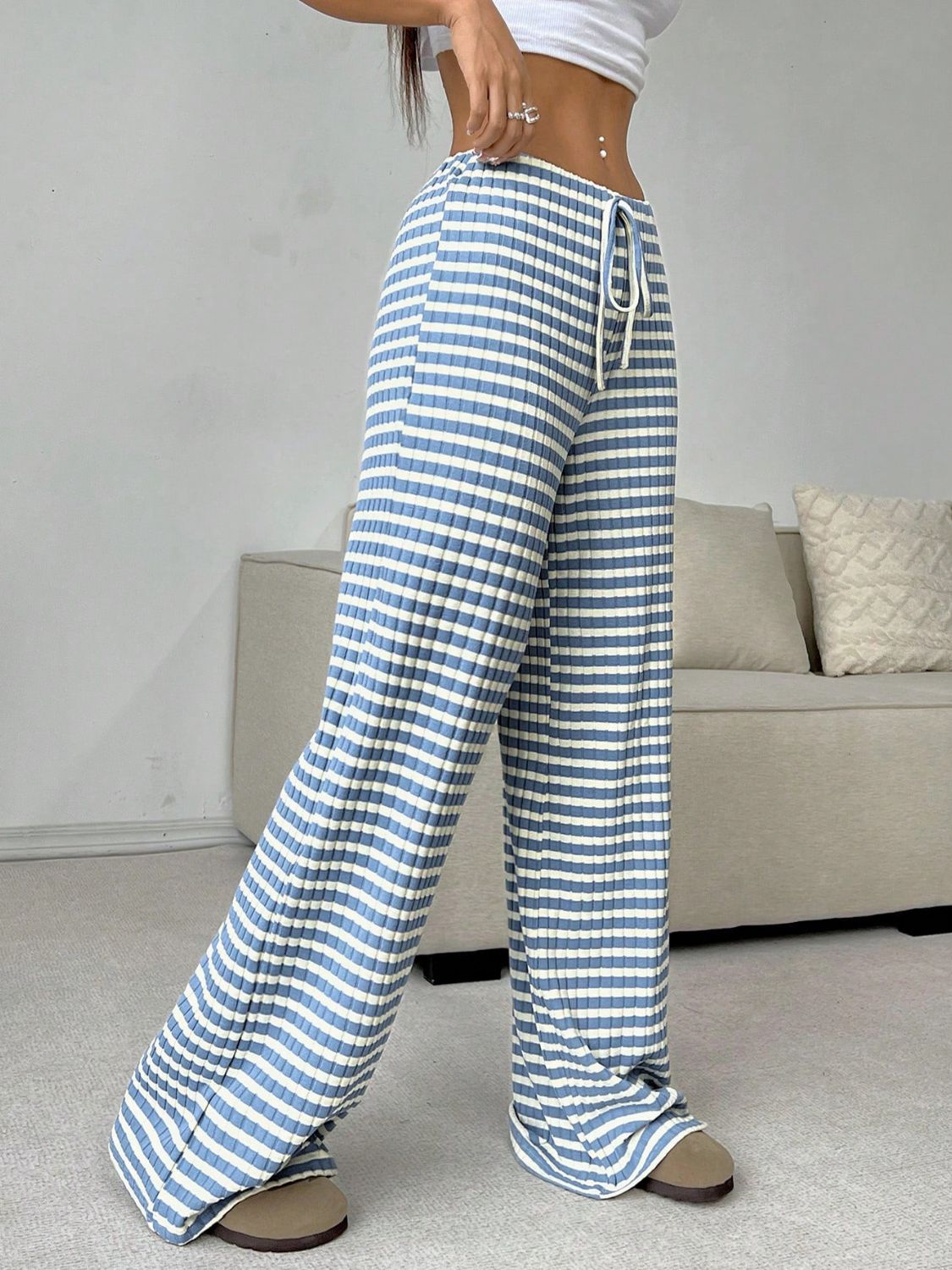 Tied Striped Wide Leg Pants - Smart Shopper