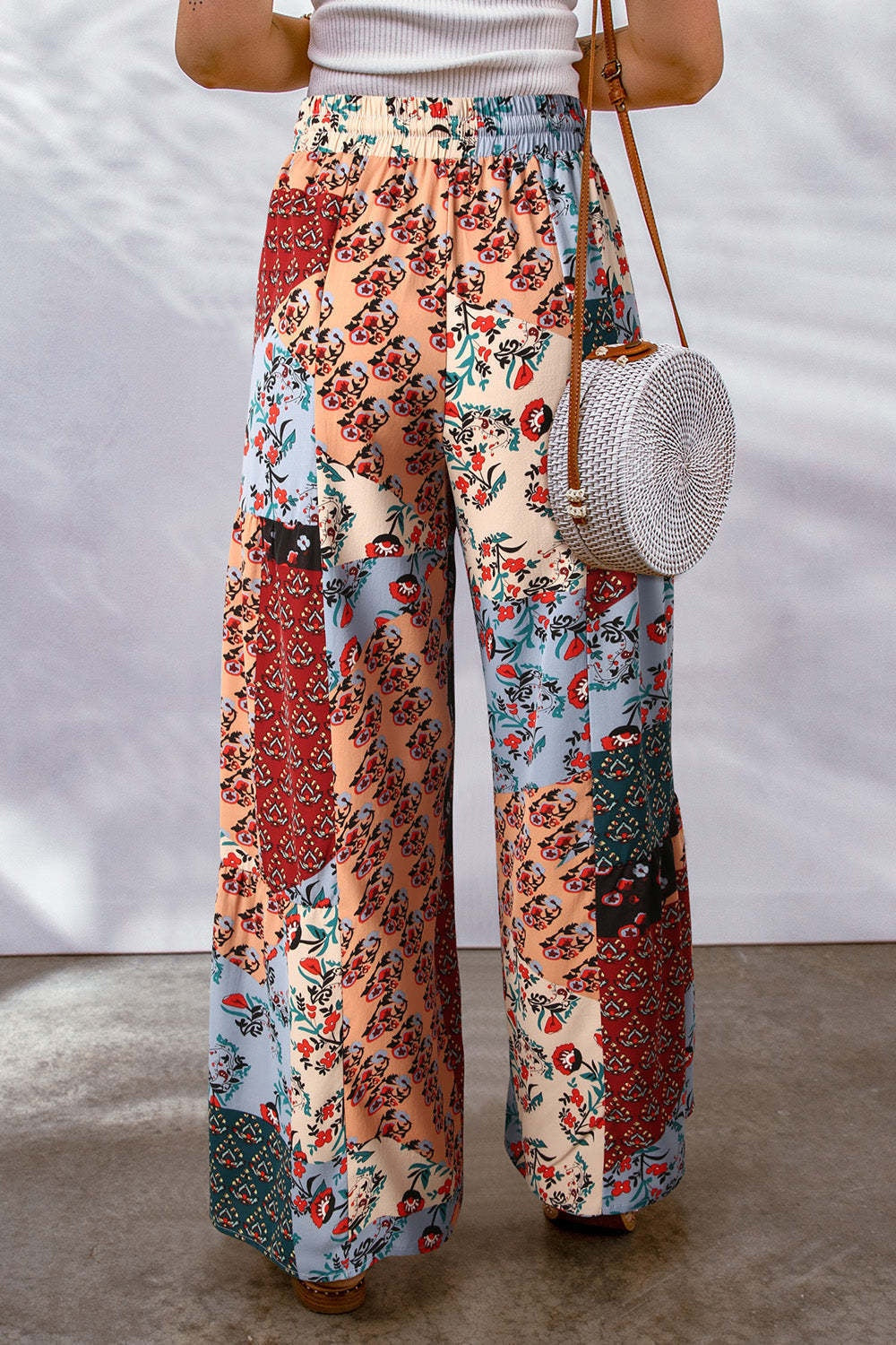 Full Size Drawstring Printed Wide Leg Pants - Smart Shopper