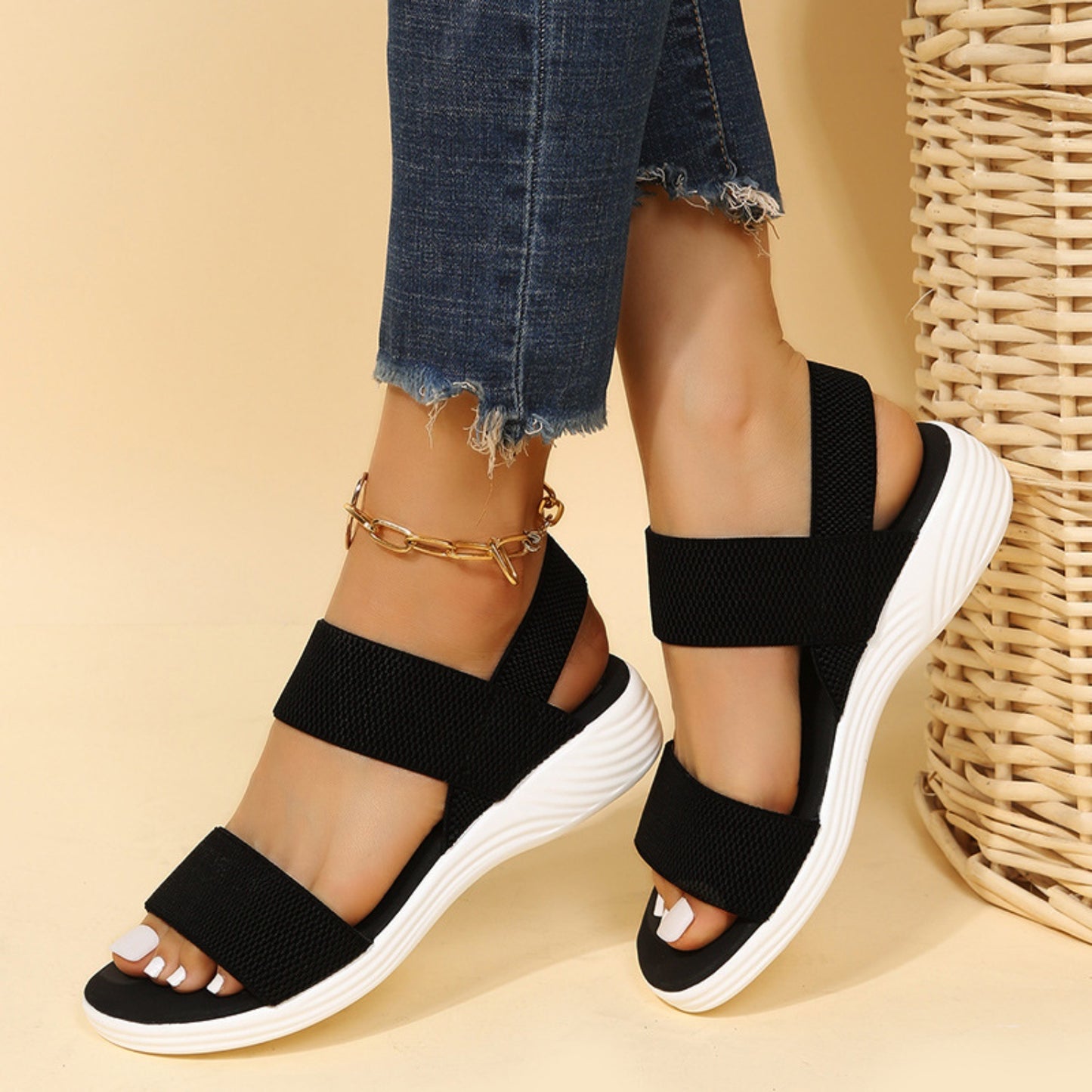 Rubber Open Toe Low Heel Sandals - Smart Shopper