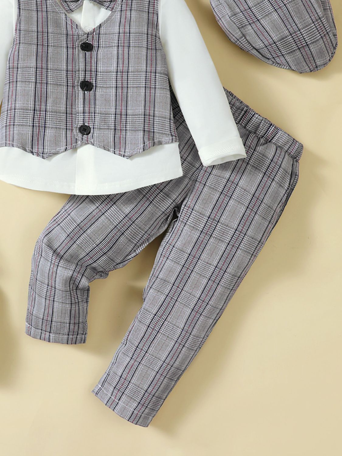 Hat, Long Sleeve Shirt, Plaid Vest and Pants 4-Piece Set - Smart Shopper