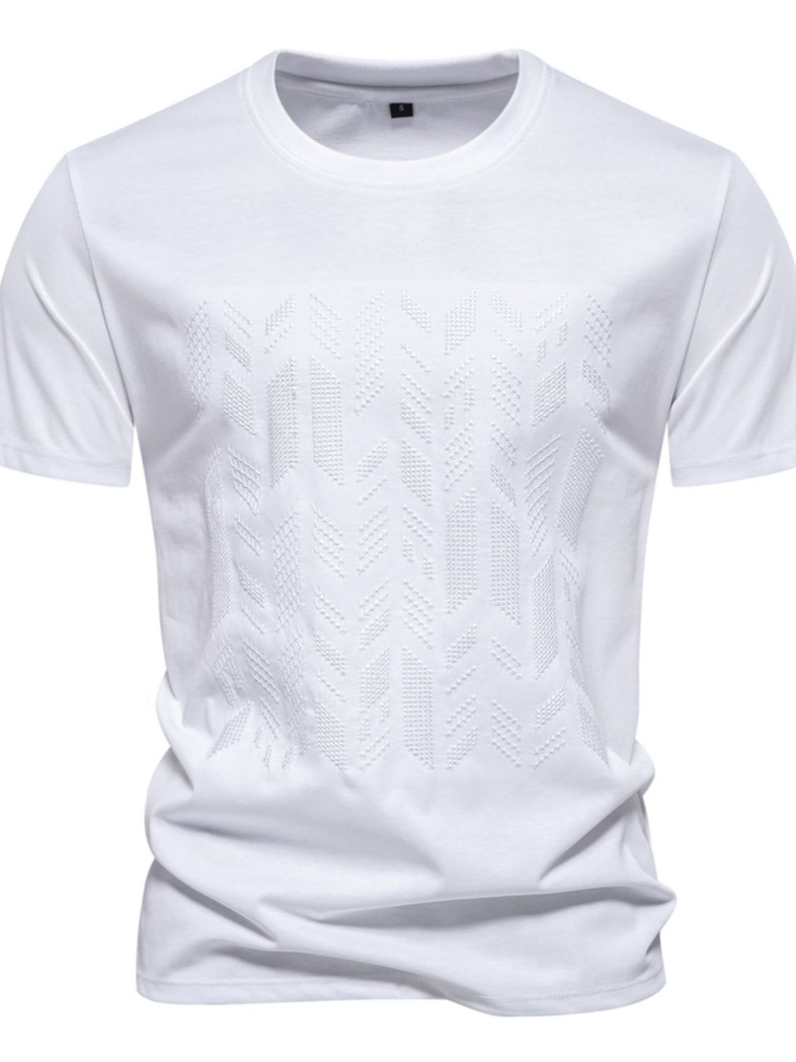 Men's Round Neck Geometric Embroidered T-Shirt - Smart Shopper