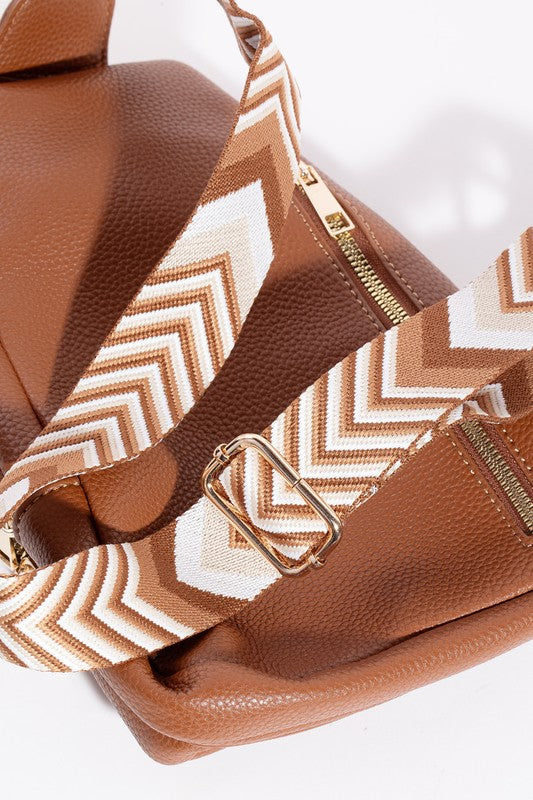 Fame PU Leather Chevron Strap Crossbody Bag - Smart Shopper