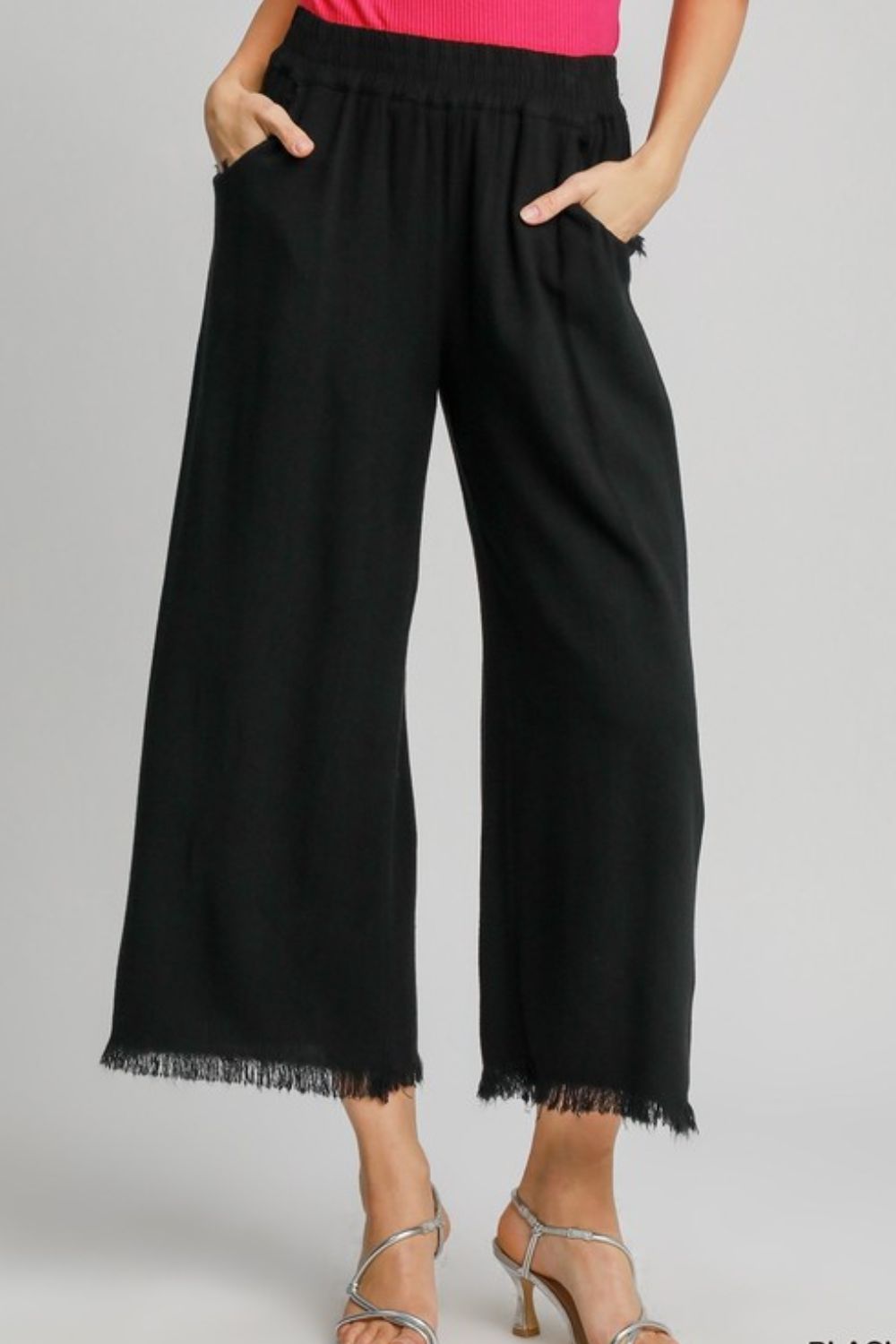 Umgee Full Size Linen Blend Elastic Waistband Wide Leg Pants Plus Size - Smart Shopper