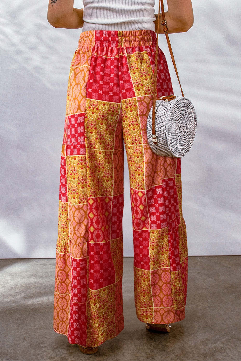 Full Size Drawstring Printed Wide Leg Pants - Smart Shopper