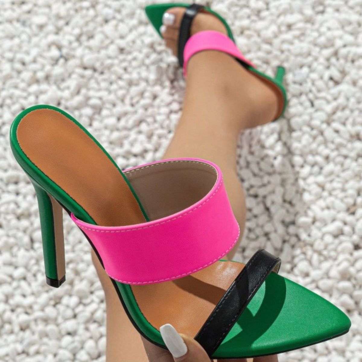 Contrast Open Toe Stiletto Sandals - Smart Shopper