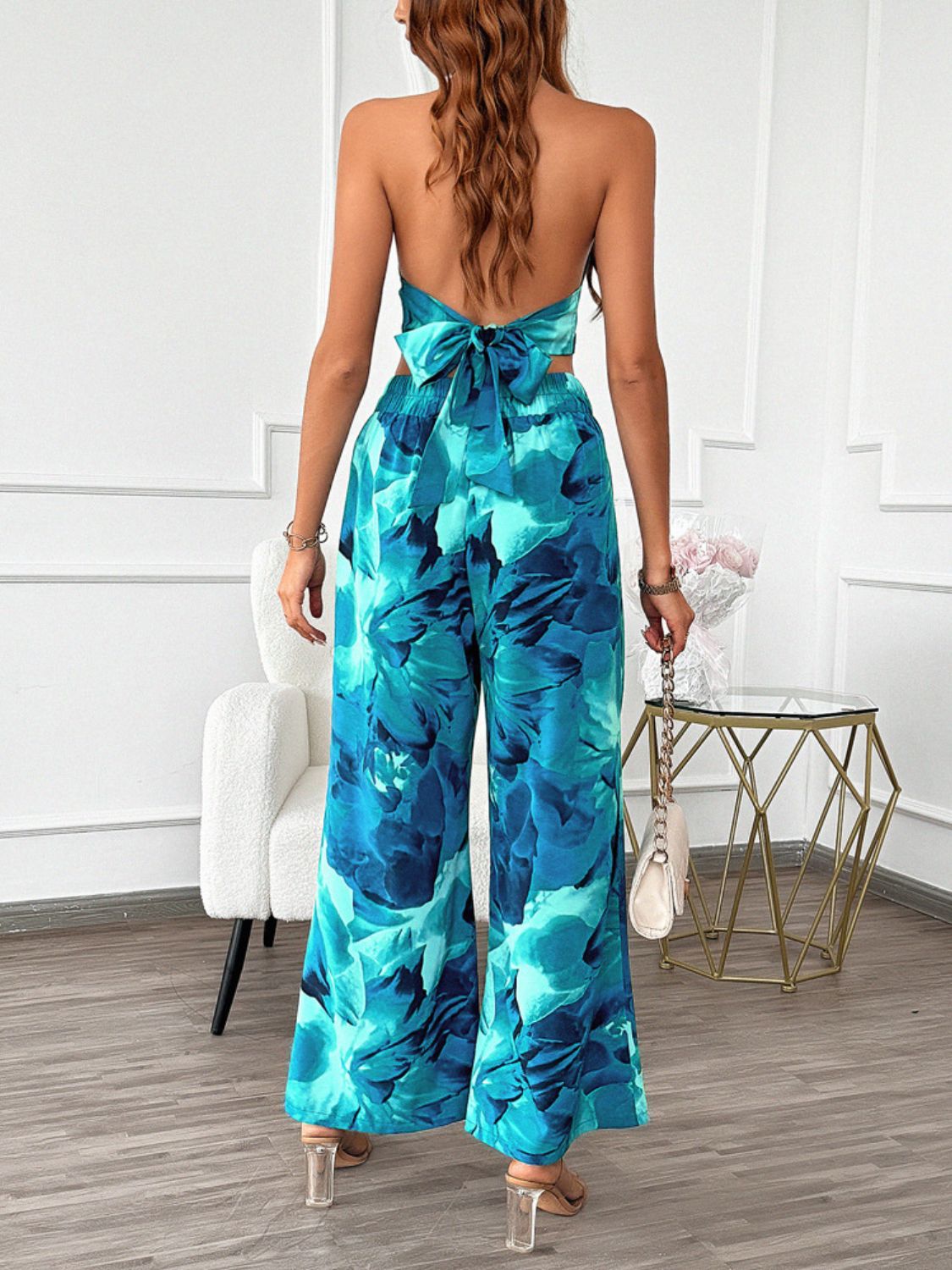 Devine Printed Halter Neck Top and Pants Set - Smart Shopper