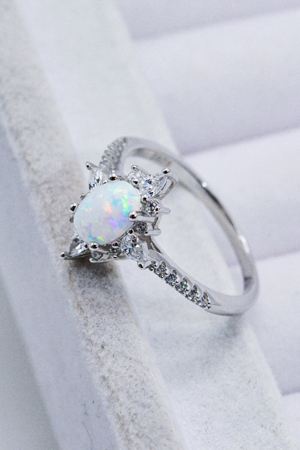 Platinum-Plated Opal and Zircon Ring - Smart Shopper