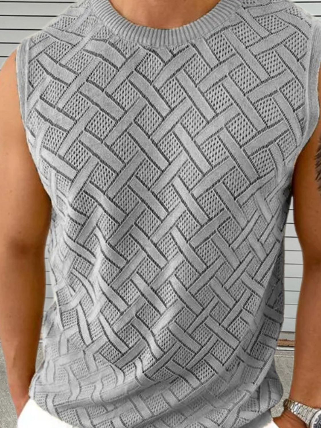 Men's Round Neck Sleeveless Eyelet Knit Top - Smart Shopper