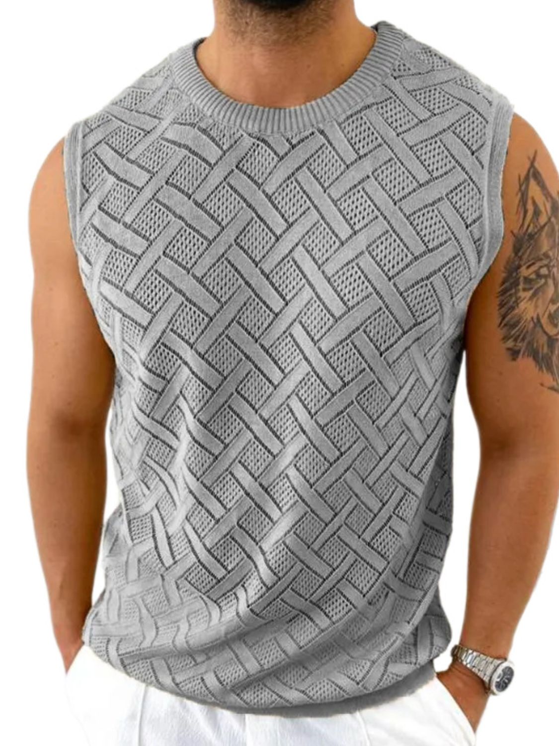 Men's Round Neck Sleeveless Eyelet Knit Top - Smart Shopper