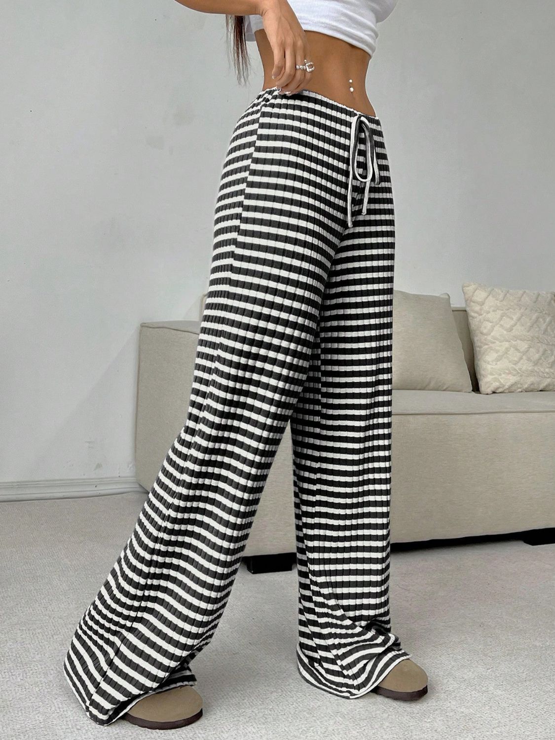 Tied Striped Wide Leg Pants - Smart Shopper