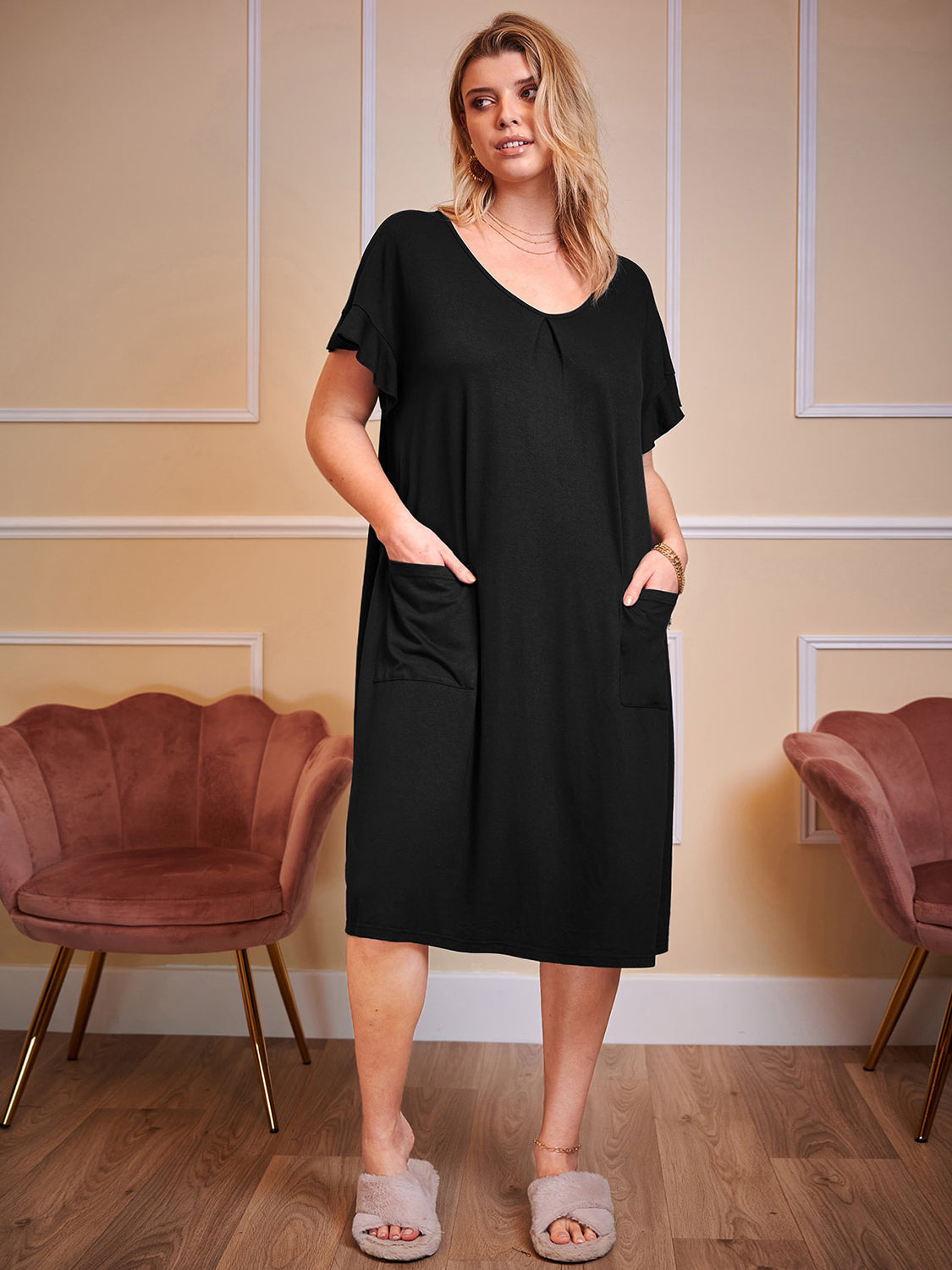 Plus Size Round Neck Short Sleeve Lounge Dress - Smart Shopper