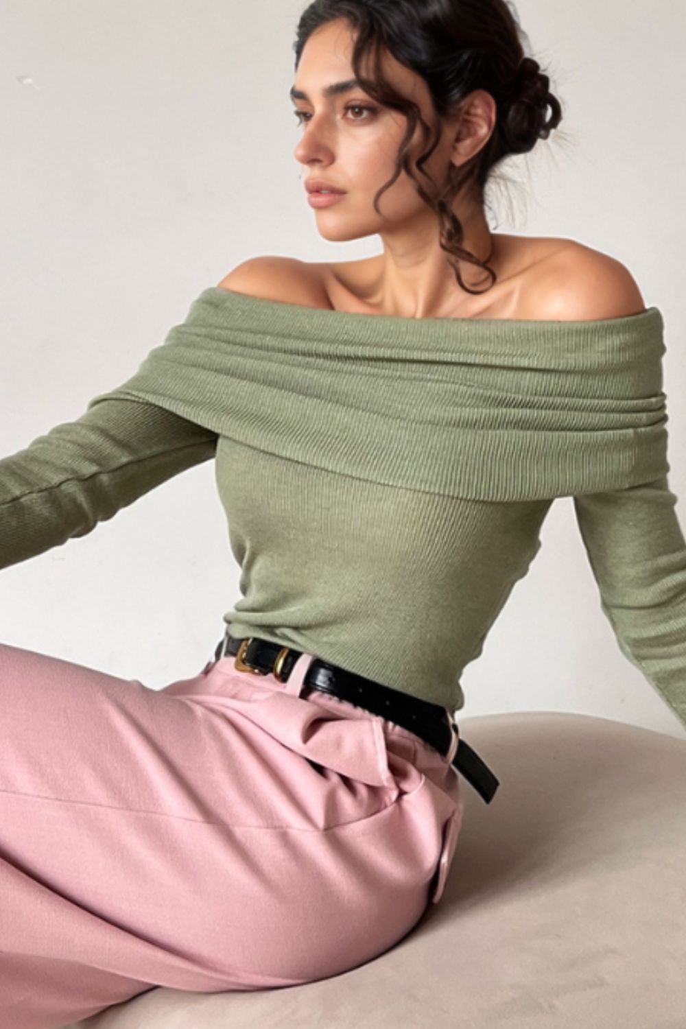 Off-Shoulder Long Sleeve Knit Top - Smart Shopper