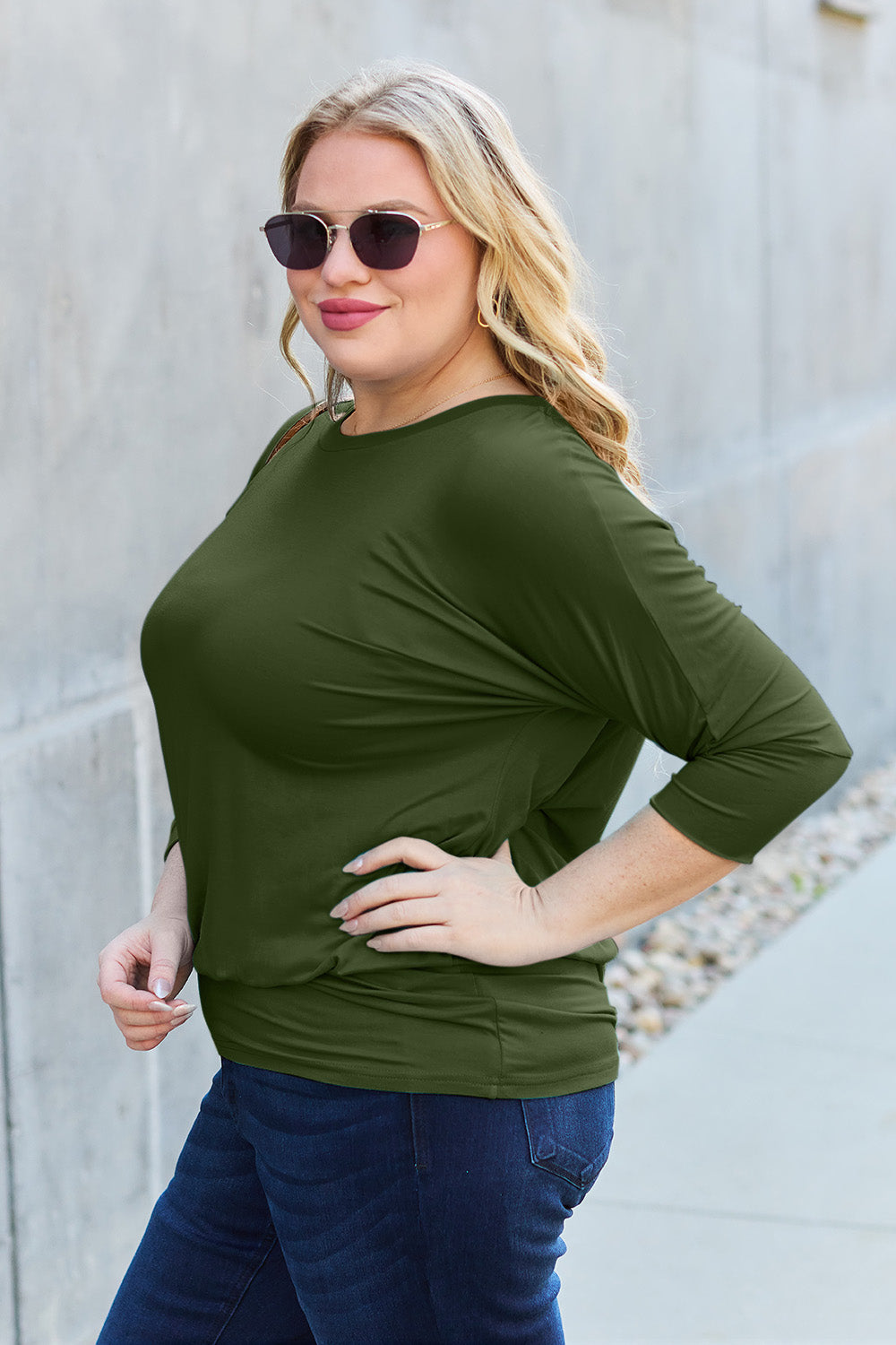 Basic Bae Full Size Round Neck Batwing Sleeve Top - Smart Shopper