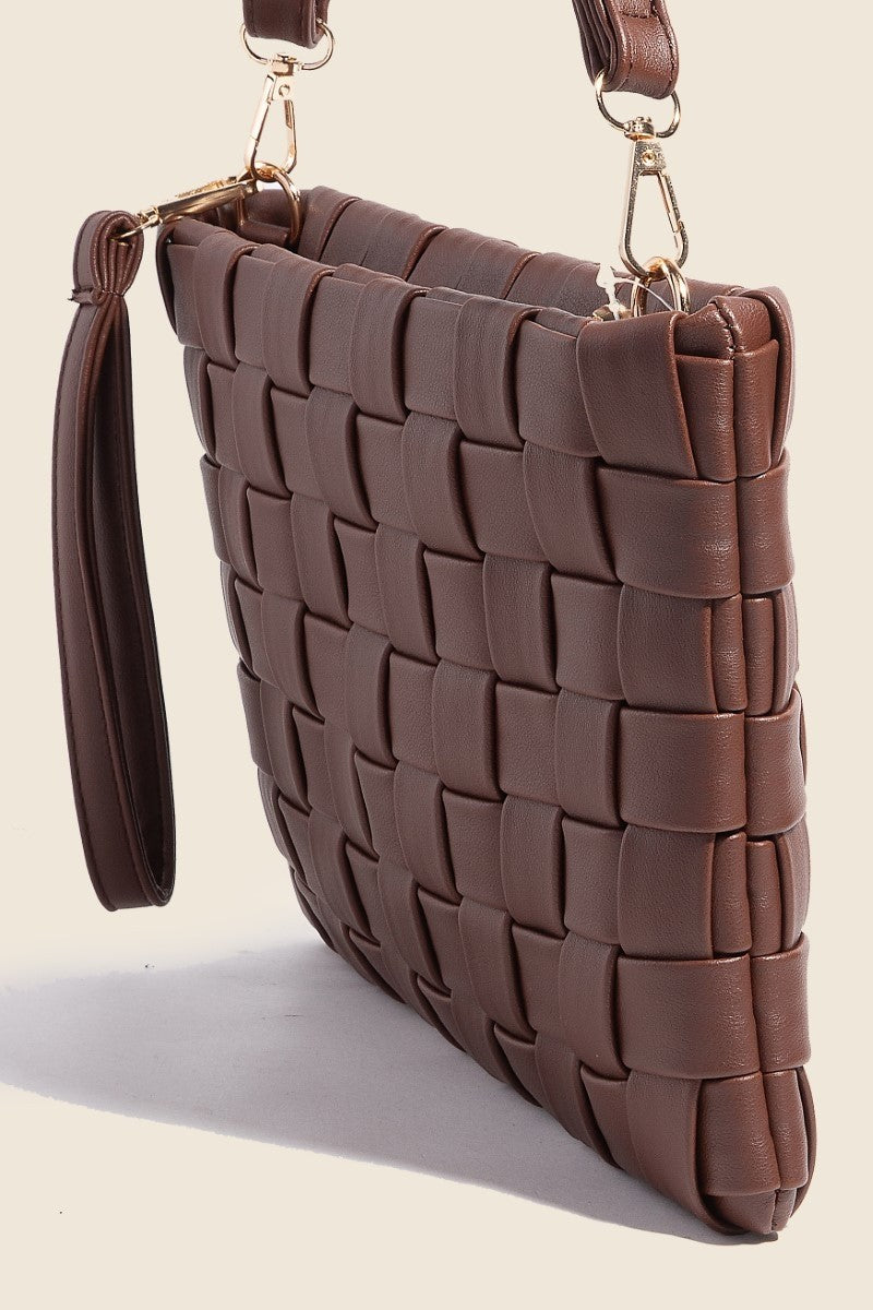 Fame Faux Leather Basket Weave Crossbody Bag - Smart Shopper