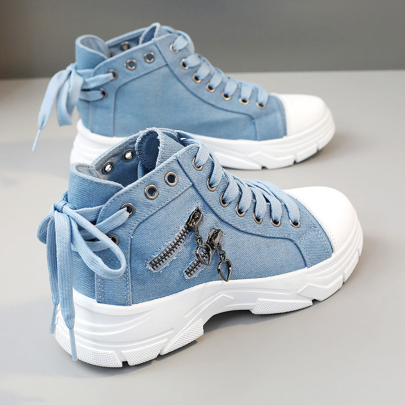 Decor Zipper Lace Up Round Toe Platform Sneakers - Smart Shopper