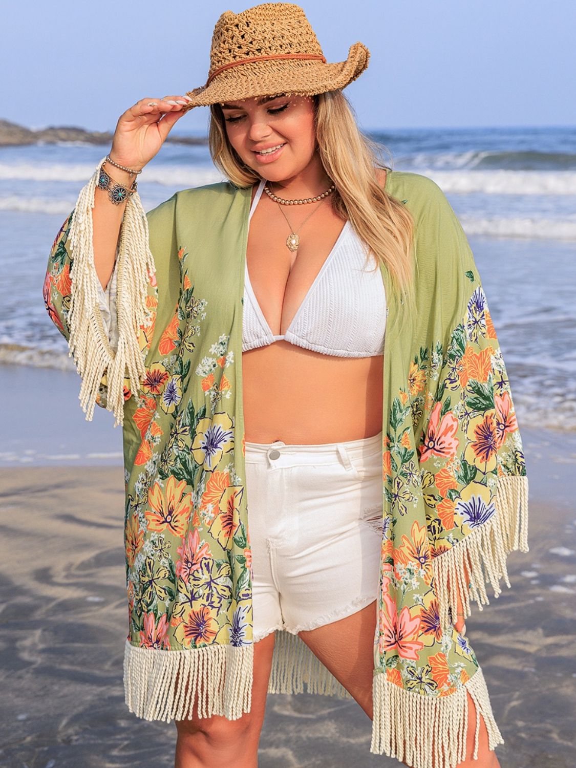 Plus Size Fringe Open Front Cover-Up - Smart Shopper