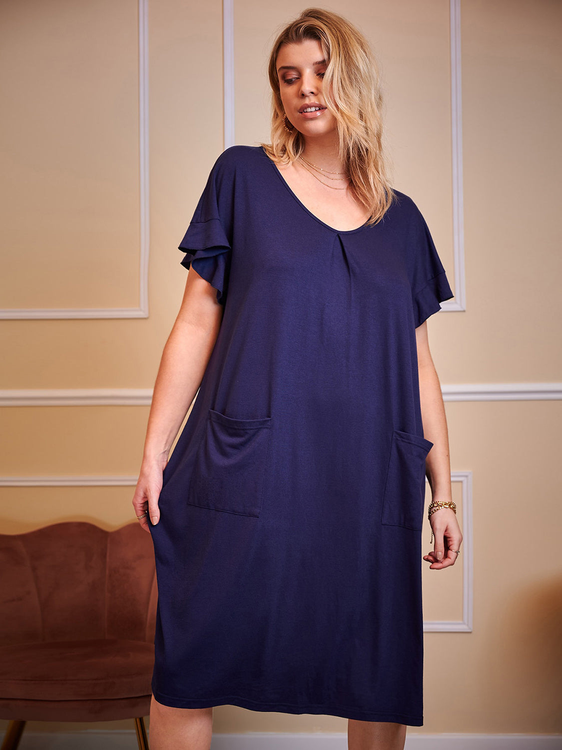 Plus Size Round Neck Short Sleeve Lounge Dress - Smart Shopper