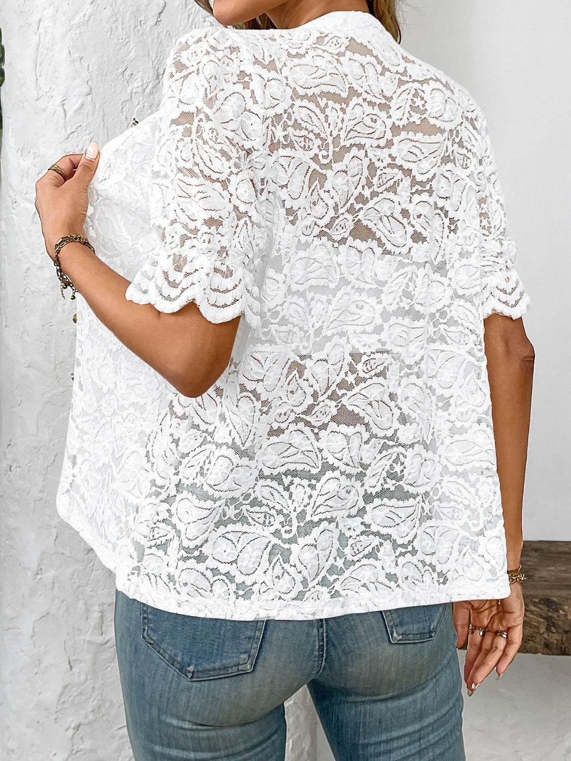 Button Down Half Sleeve Lace Shirt - Smart Shopper