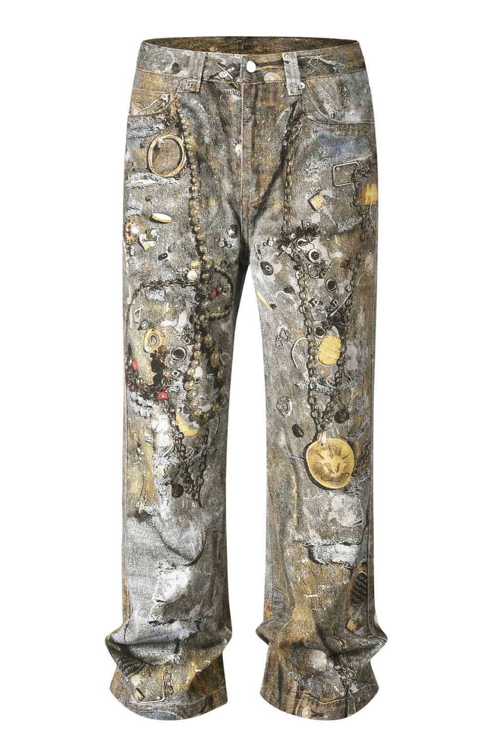 Men's Wide Straight Printed Jeans with Pockets - Smart Shopper