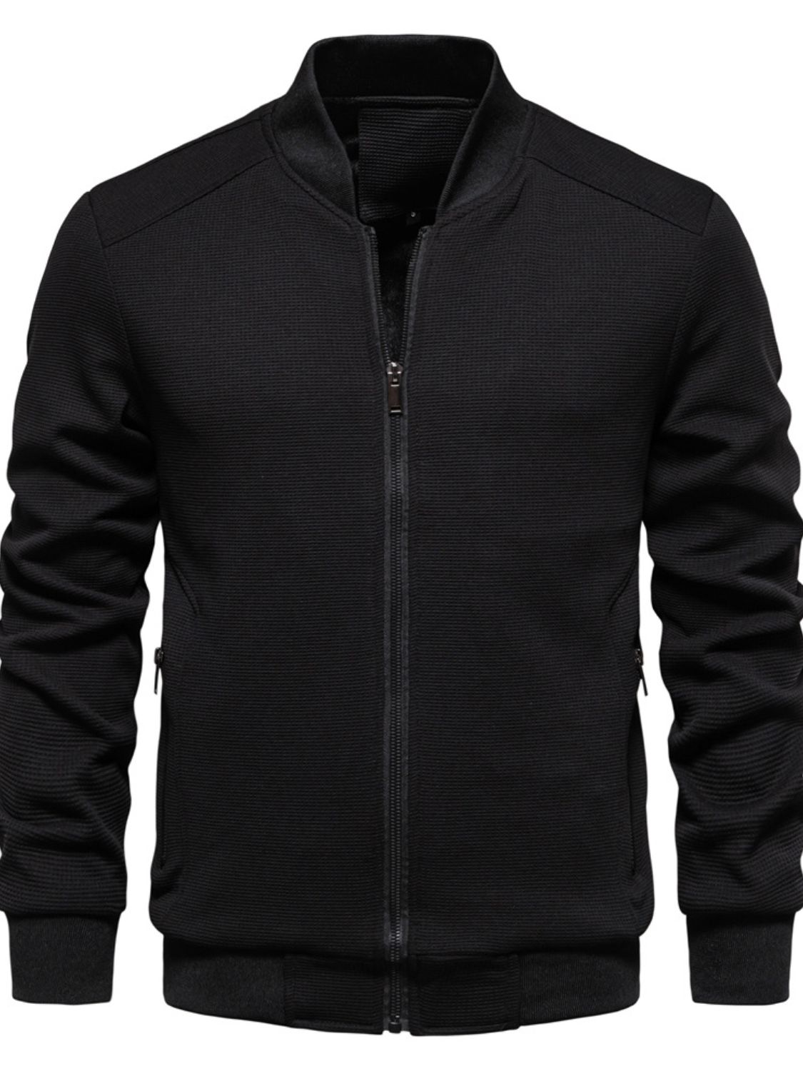 Men's Waffle Knit Baseball Collar Zip Up Jacket - Smart Shopper