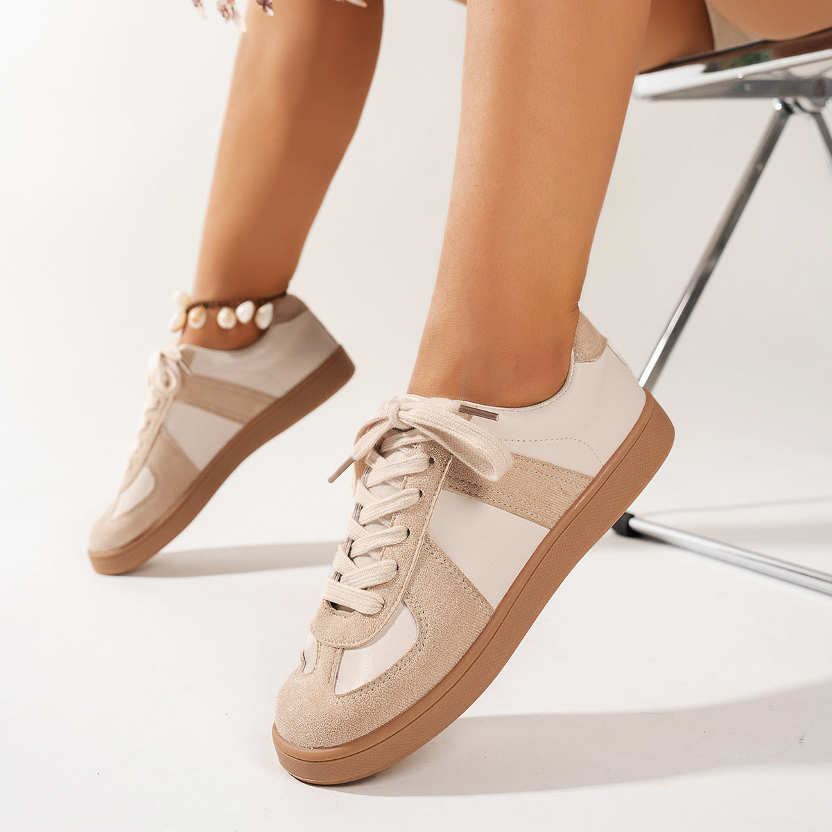 Lace Up Round Toe Flat Sneakers - Smart Shopper