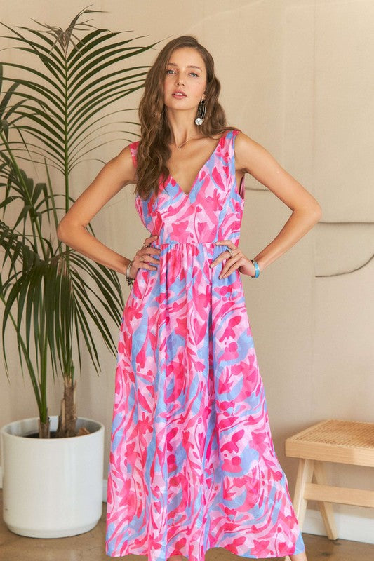 ADORA Abstract Floral V-Neck Maxi Dress - Smart Shopper