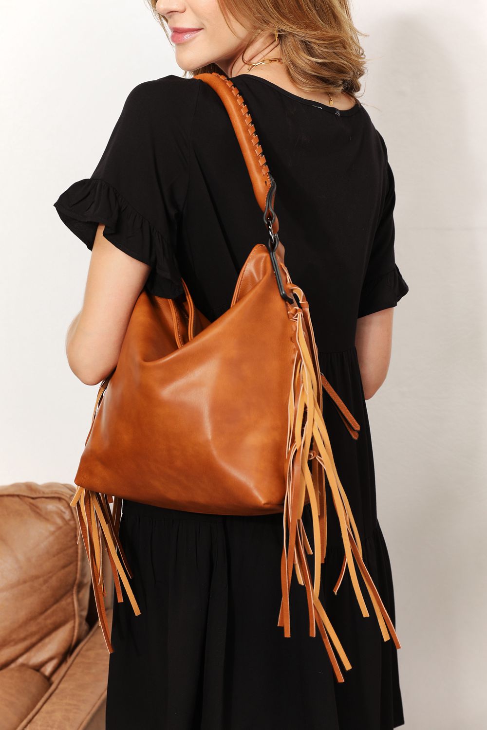 SHOMICO PU Leather Fringe Detail Shoulder Bag - Smart Shopper